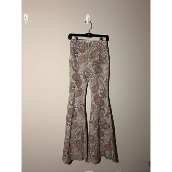 Free People limestone paisley flare legged pants size 25 C4-8 - Picture 1 of 5